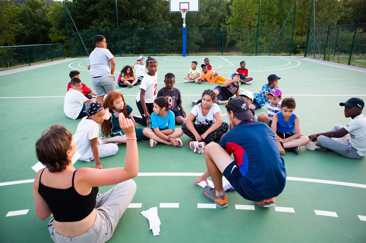 Campers at La Chabotte after playing basketball, Sport dans la Ville
