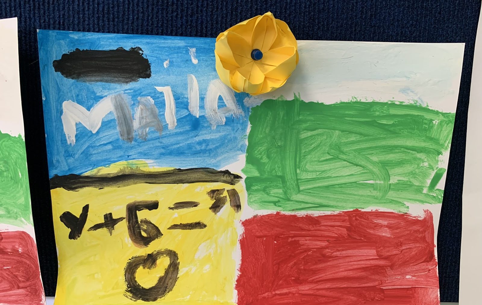 The Ukrainian and Bulgarian flags where a girl, Maia, wrote Y (Ukraine) + Б (for Bulgaria) equals love.