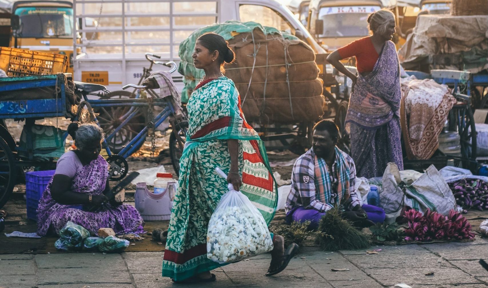 Woman walking along the street in India